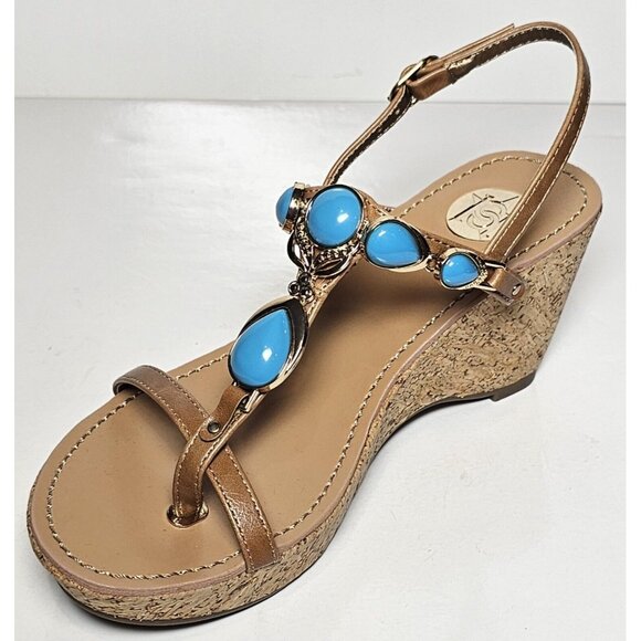 PRIMADONNA COLLECTION WOMEN SANDALS SIZE EURO 36 TAN TURQUOISE BEADING NEW - Picture 8 of 12